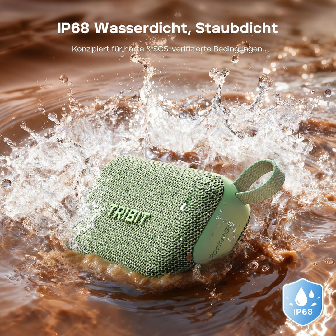 Tribit PocketGo Bluetooth Lautsprecher Klein,20 Std., IP68 Wasserdicht, Bluetooth 6.0, kraftvoller K