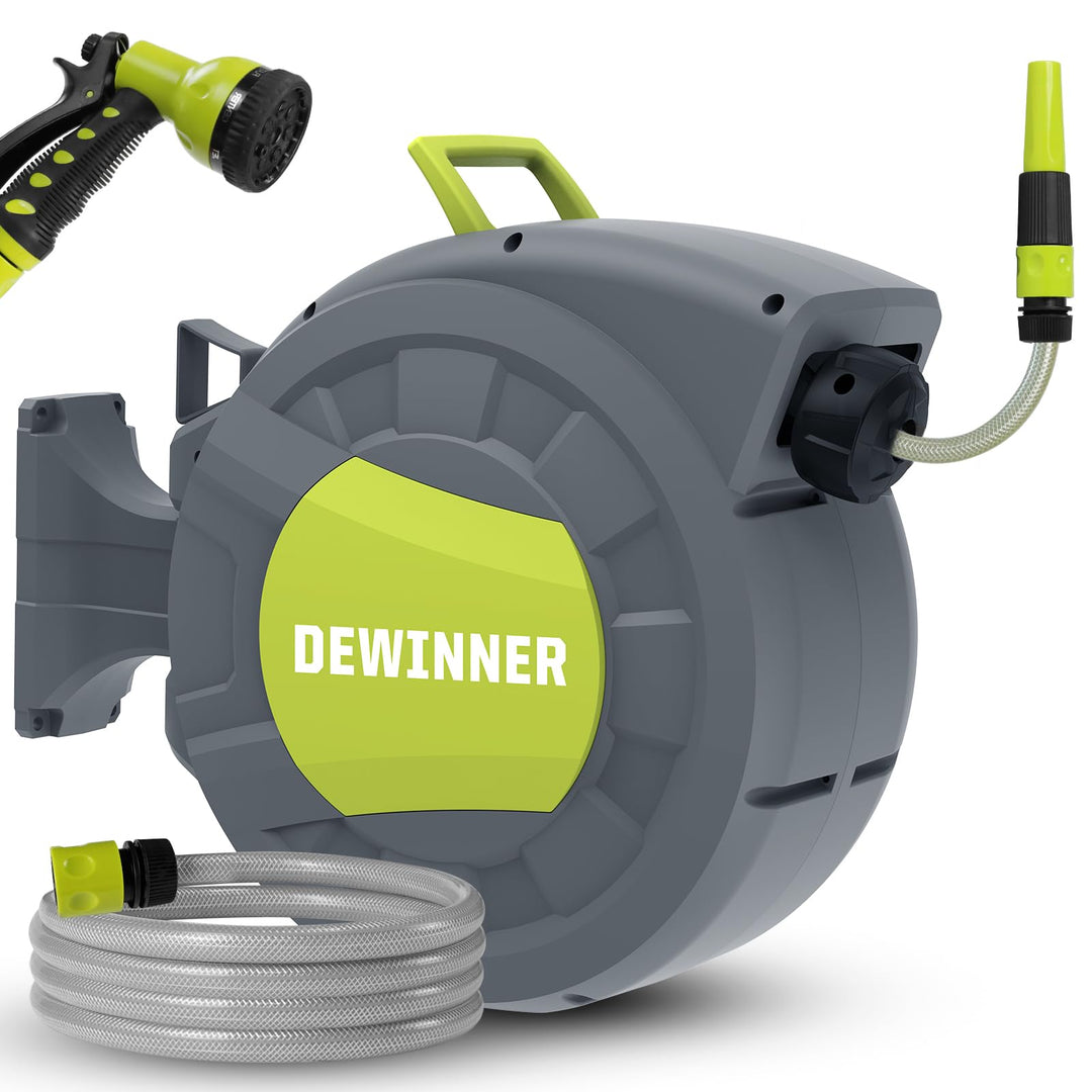 DEWINNER Gartenschlauchtrommel 20 + 2 m, Schlauchaufroller zur Wandmontage, Automatische Schlauchtro