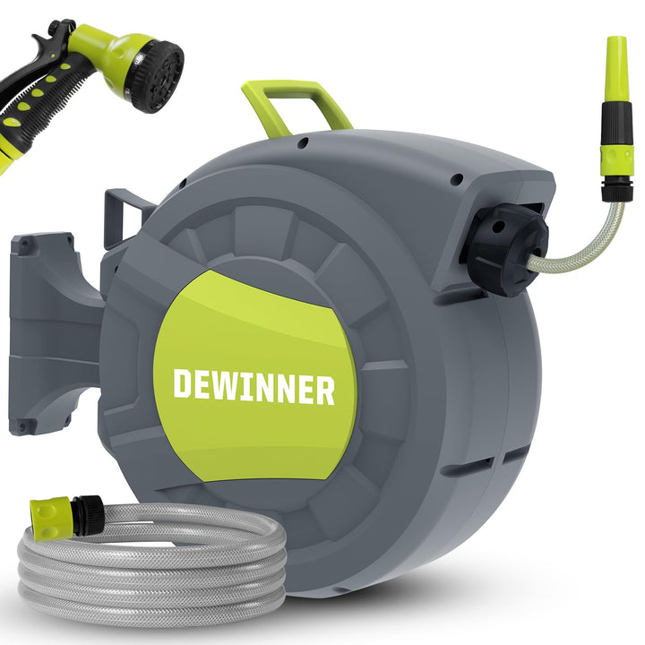DEWINNER Gartenschlauchtrommel 20 + 2 m, Schlauchaufroller zur Wandmontage, Automatische Schlauchtro