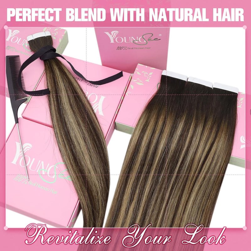 YoungSee Echthaar Extensions Tape Ombre Tape in Extensions Echthaar Kurz 30 cm Tape Haarverlangerung