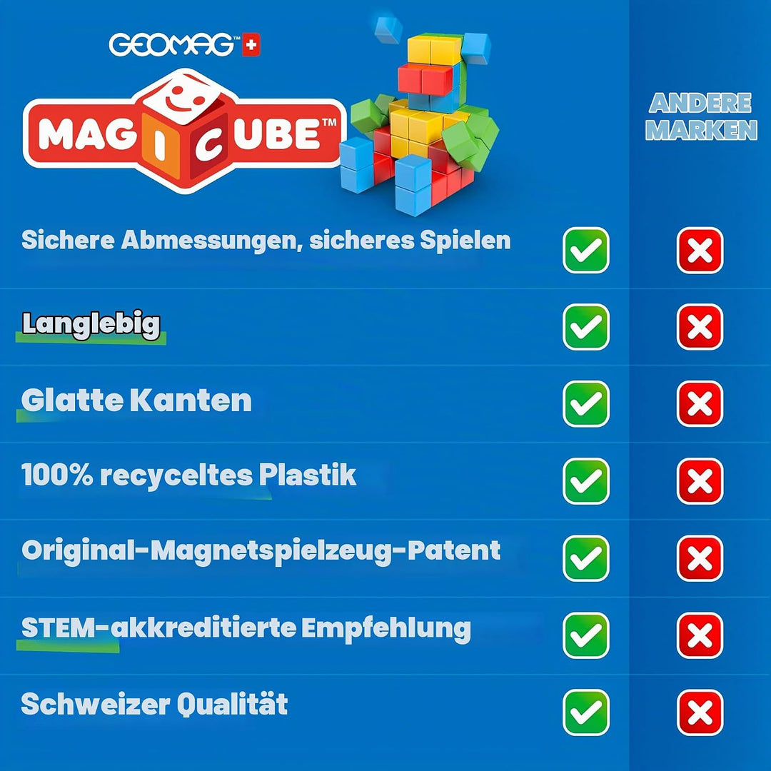 GEOMAG - MAGICUBE - 9 Magnetische Bausteine Rot/Orange/Blau - Pädagogisches Spielzeug Für Kinder Ab