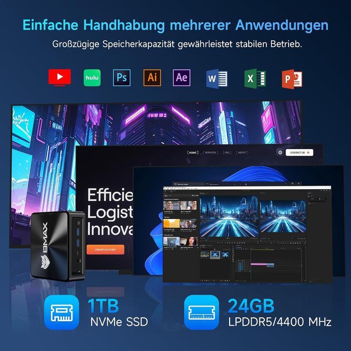 BMAX Mini PC B9 Power, Intel Core i9 12900HK (bis zu 5,0 GHz) Mini Computer mit 32 GB DDR4 RAM, 1 TB