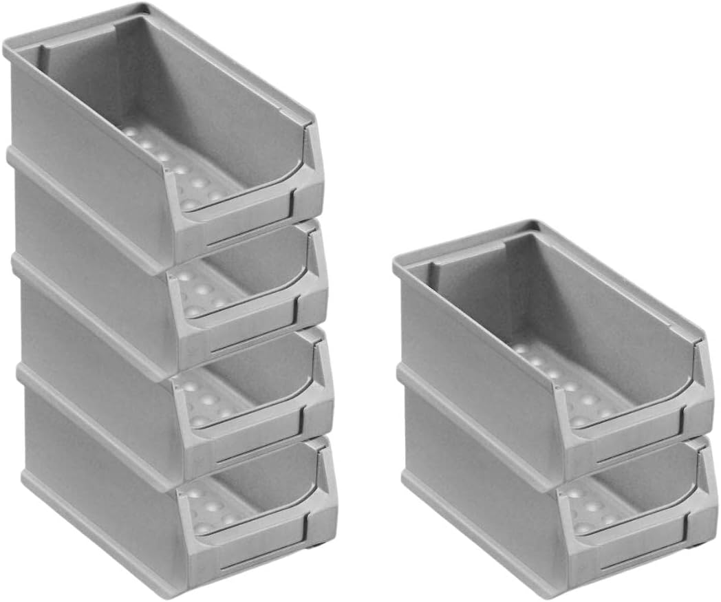 Wandleiste mit 6x Graue Sichtlagerbox 2.0 | HxBxT 7,6x60,5x17,6cm | Wandhalterung, Kleinteileaufbewa