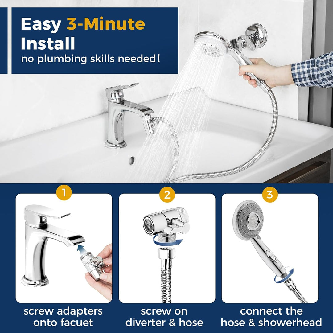 Klleyna Duschkopf Waschbecken-Wasserhahn Badewanne-Badezimmer-Garten – Schlauchsprühaufsatz (6 Adapt