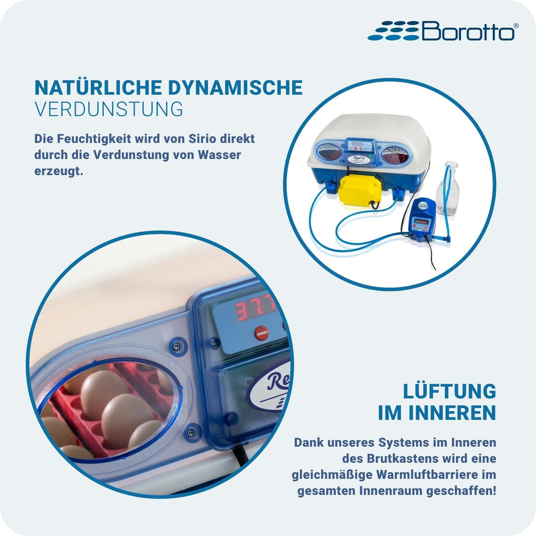 Borotto Real 24 Inkubator, Vollautomatische Ei Wendung für 24 Eier oder 96 kleine Eier, mit Luftbefe
