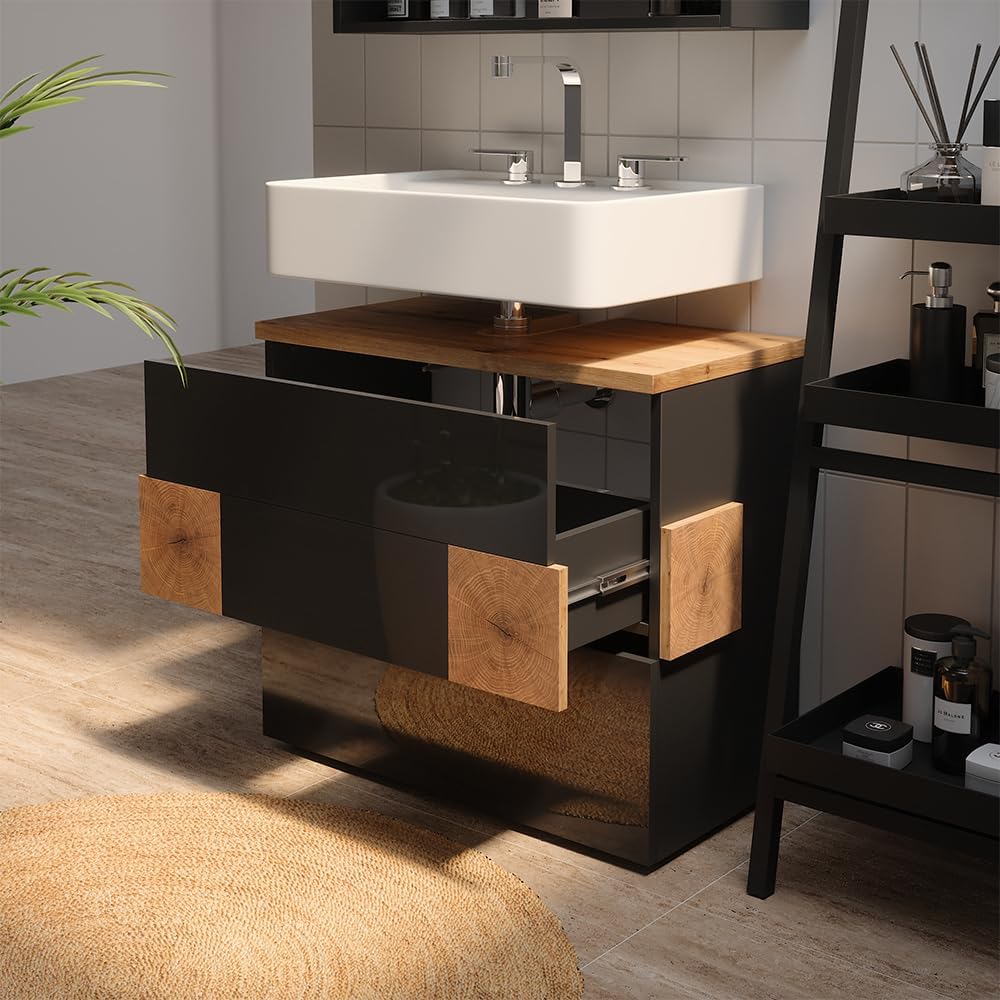 Vicco Waschbeckenunterschrank Eden, Anthrazit, 70 x 64.5 cm mit 2 Schubladen, zur Wandmontage mit Va
