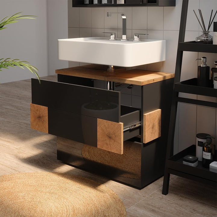 Vicco Waschbeckenunterschrank Eden, Anthrazit, 70 x 64.5 cm mit 2 Schubladen, zur Wandmontage mit Va