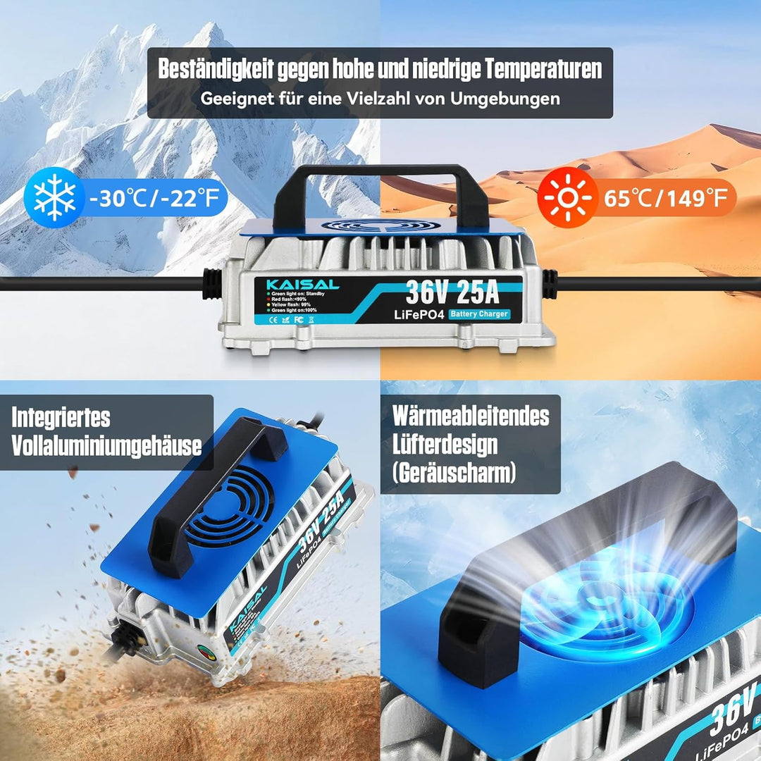 KAISAL 43.8V 25A LiFePO4 Ladegerät für 36V (38.4V) LiFePO4 Lithium-Eisenphosphat-Batterien, 36V Lith