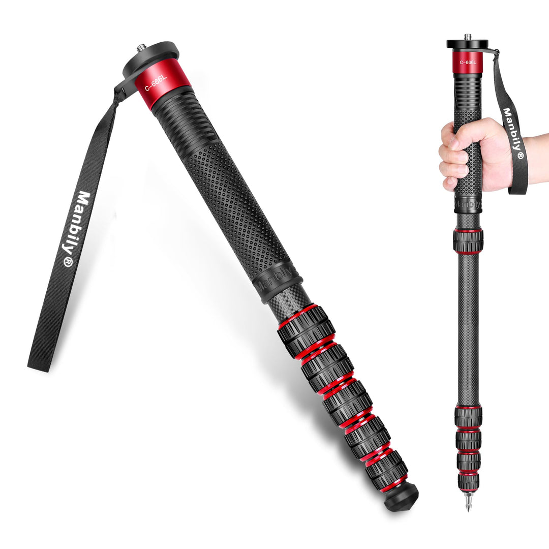 Manbily 32mm Einbeinstativ Carbon für Kameras 44cm-174cm Kohlefaser Monopod Stativ DSLR Reise-Einbei