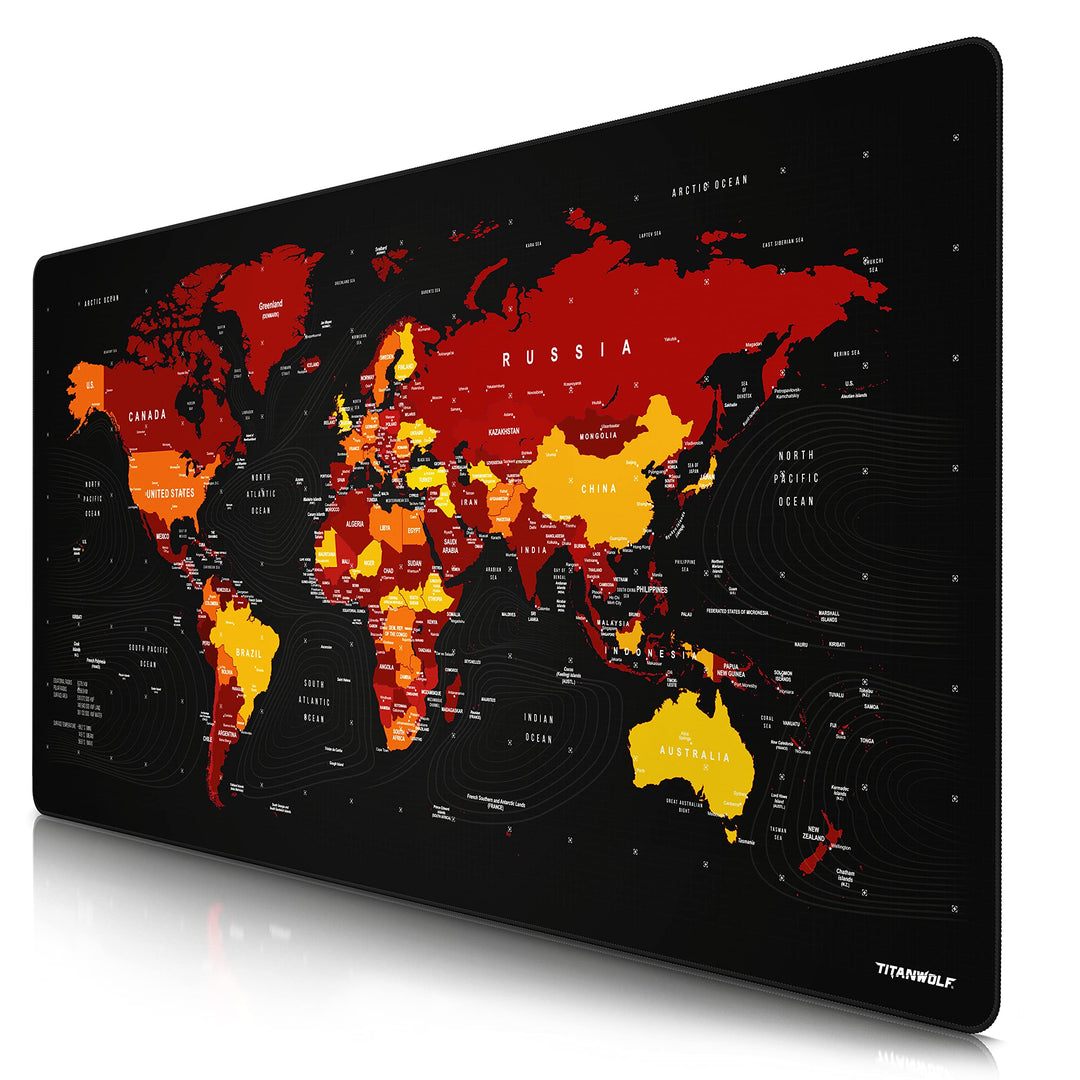 CSL - Übergrösse Mauspad Gaming Titanwolf 1200x600mm Weltkarte - XXXL Mousepad gross mit Motiv - Tis