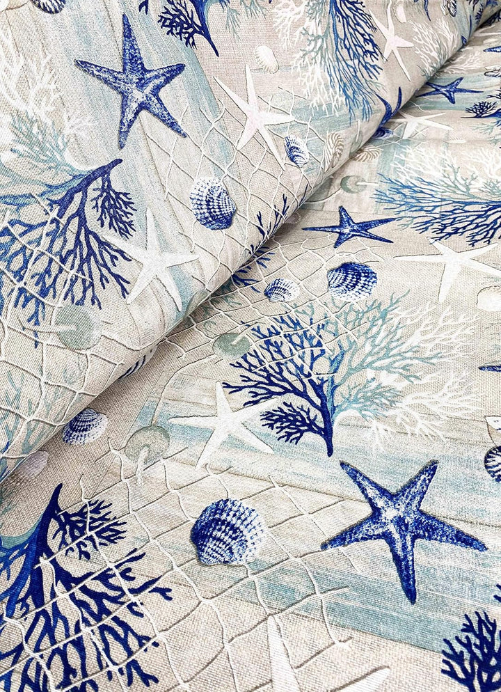 Tex Family Tagesdecke Gran Foulard Sofaüberwurf Stoff Loneta Meer Korallen blau - Einzelbett, Einzel