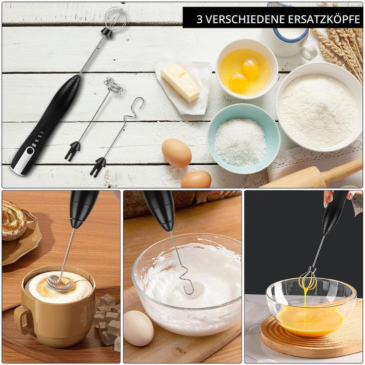 Milchaufschäumer Elektrisch USB Milchaufschäumer Stab with 3 Heads, Elektrischer Schneebesen 3 Einst