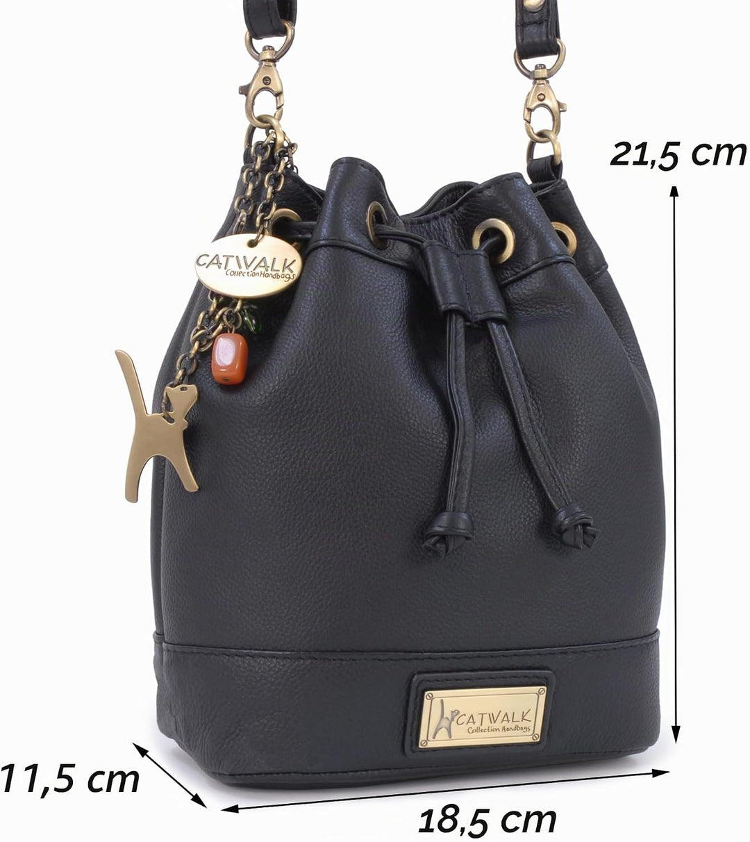 Catwalk Collection Handbags - Leder - Damen Umhängetasche mit Kordelzug - Verstellbaren Gurt - ROCHE