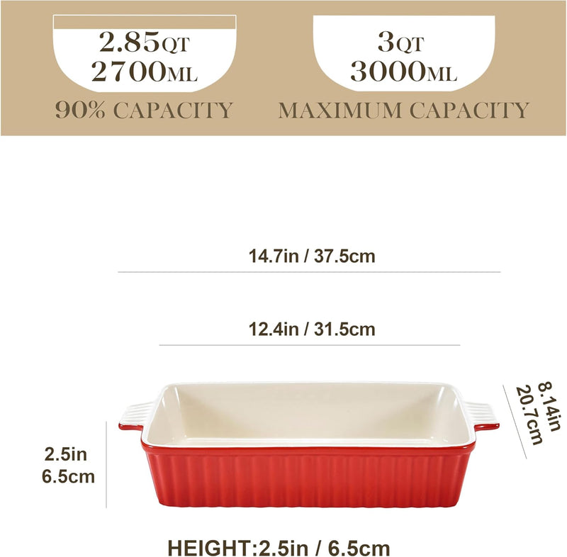 MALACASA, Serie Bake.Bake, Auflaufform gross 37.5 cm mit 3 Liter für 4-6 Personen, Keramik Auflauffo