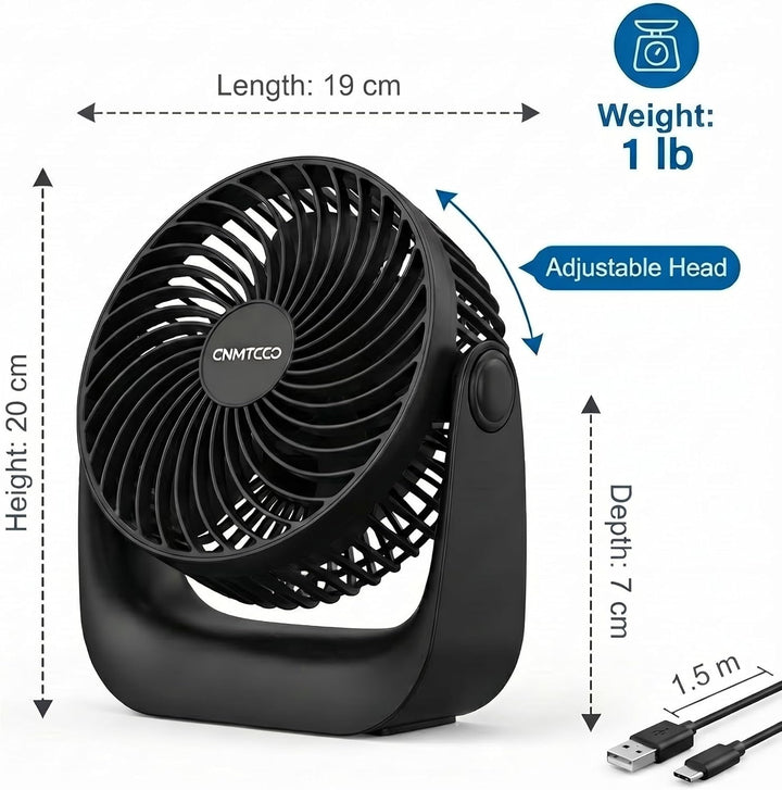 CNMTCCO USB Tischventilator Leise, 6 Zoll Ventilator mit 3 Geschwindigkeiten & 360° Drehung, Starker