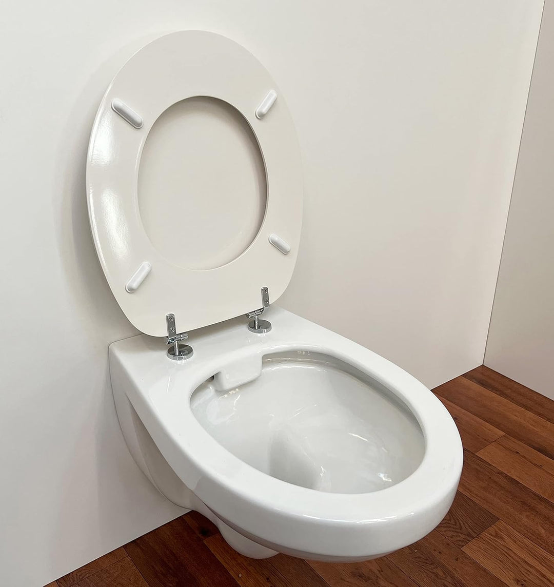 ADOB WC Sitz Klobrille Holzkern Farbe Pergamon extrem stabil, messing verchromte Scharniere, WC-Bril