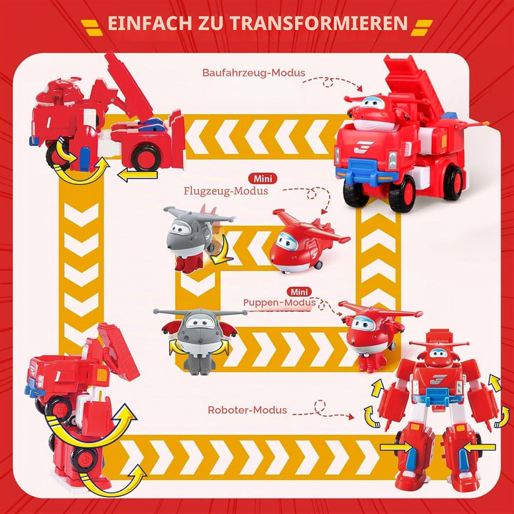 Super Wings EU720311 - Transformations-Flugzeug Jett Robo Rig, ca. 18 cm grosse Spiel-Figur für Kind