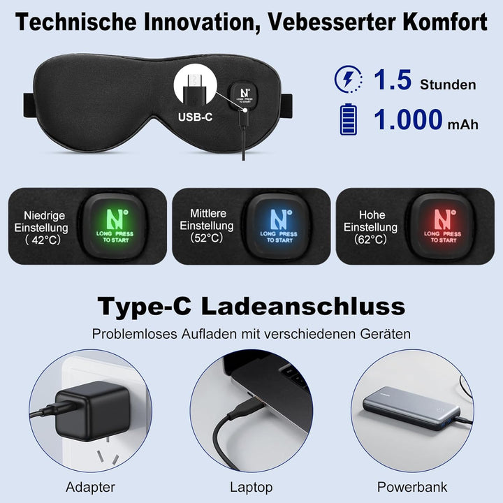 AROMA SEASON Wärmebrille mit Akku ohne Kabel zur Linderung von trockenen Augen, Gerstenkorn, Blephar