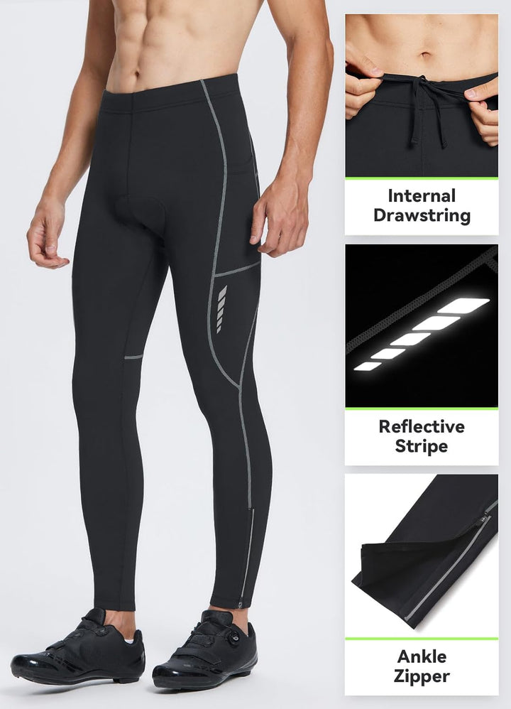 BALEAF Herren Fahrradhose lang 3D gepolsterte Leggings Radsport Lange Hosen Fleeced Flare Radhose La