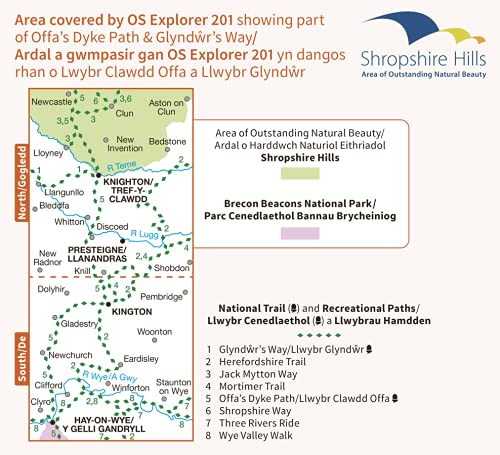 Knighton and Presteigne Tref-y-Clawdd a Dyffryn Elan (OS Explorer Map, Band 201), Karte