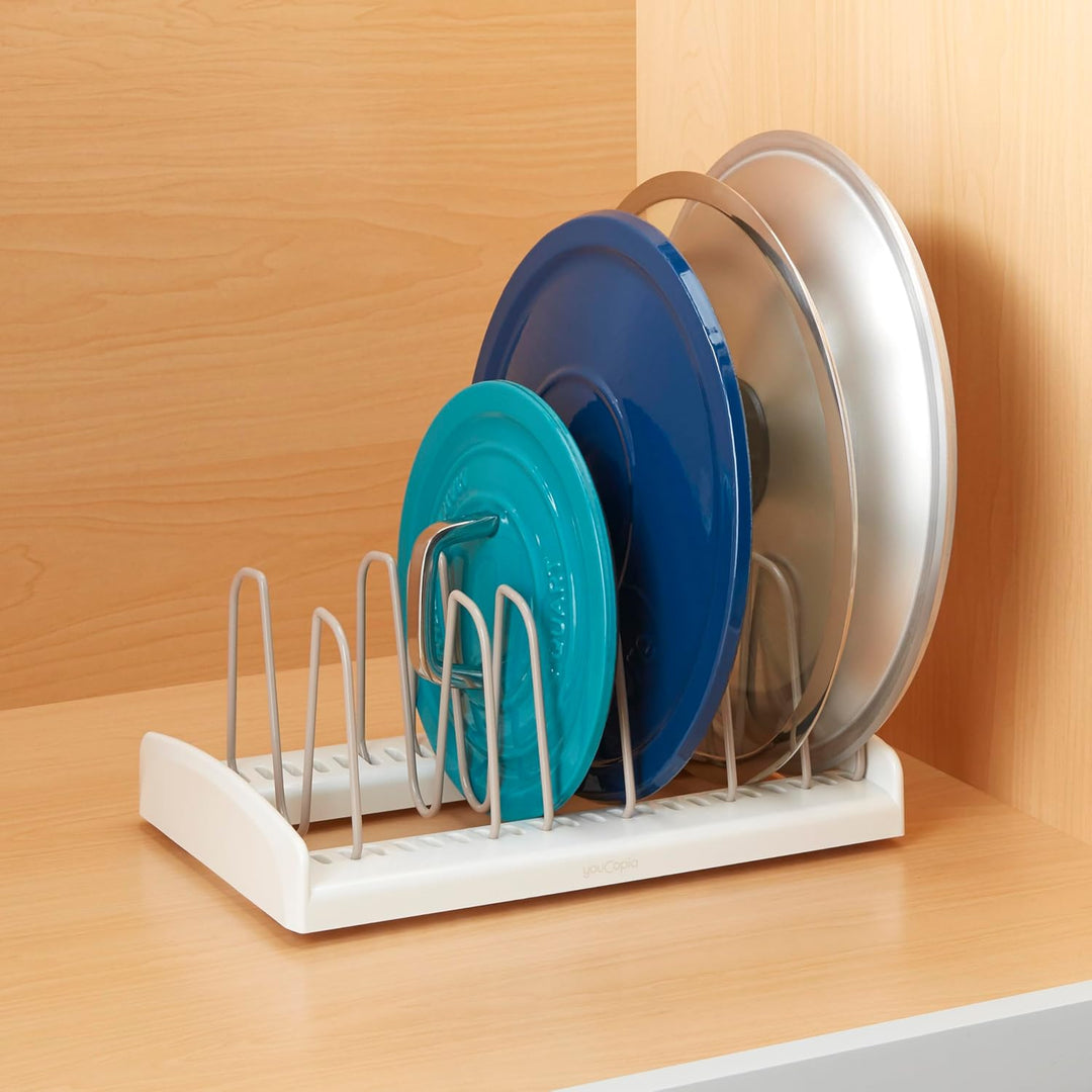 YouCopia StoreMore Verstellbarer Topfdeckel-Organizer, Standard, Weiss Deckelhalter, Deckelhalter