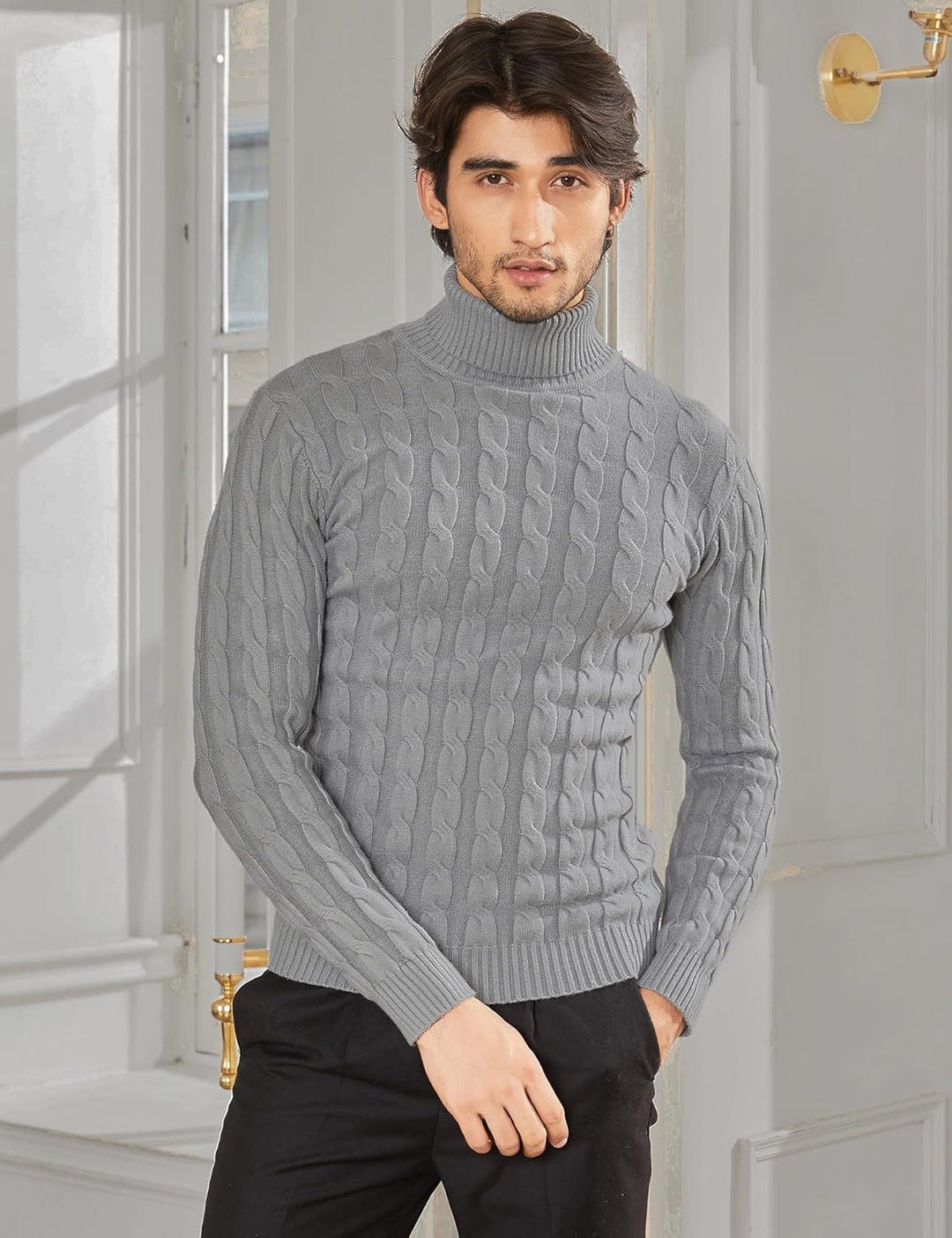 COOFANDY Herren Rollkragen Pullover Basic Strickpullover Zopfmuster Sweatershirt Männer Pullover Swe