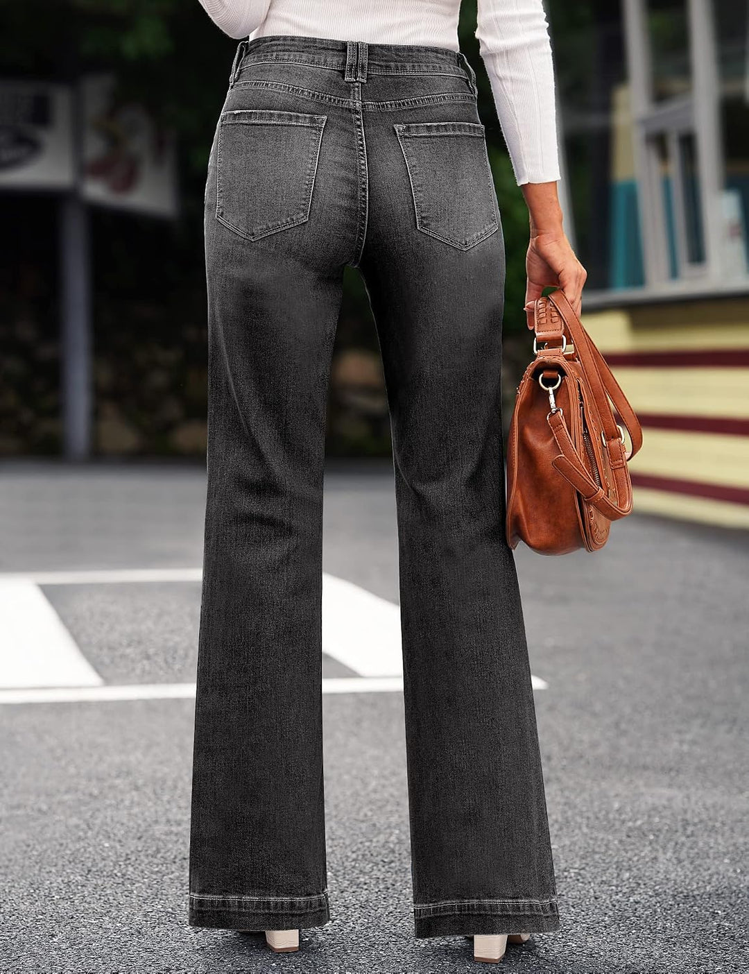 Roskiky Schlaghose Damen Jeans Wide Leg Baggy Jeans Damen High Waist Stretch Hosen Damen Jeans S Sch