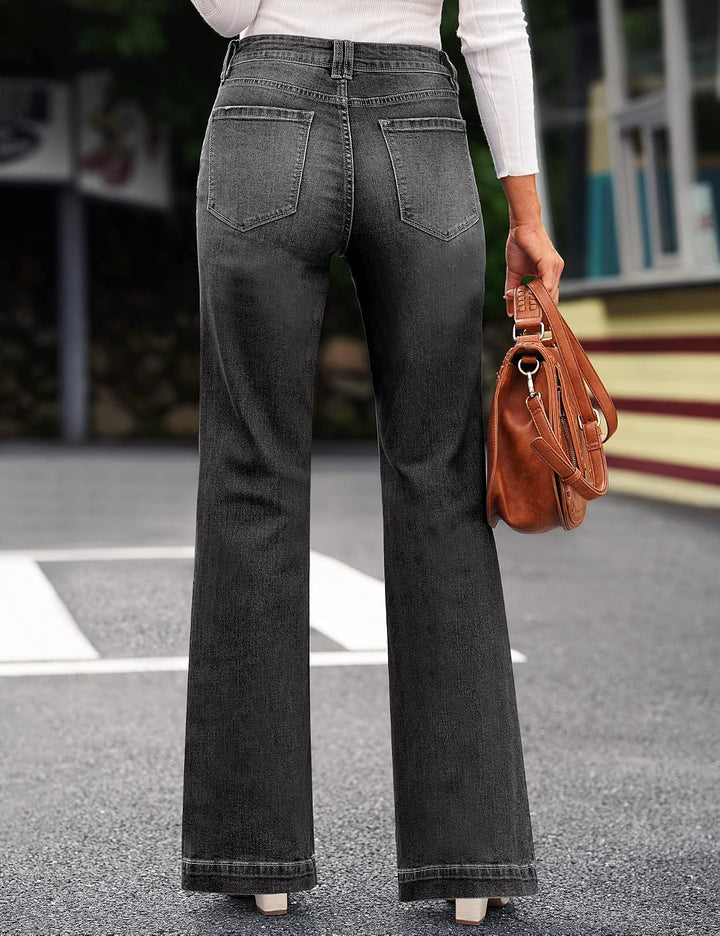 Roskiky Schlaghose Damen Jeans Wide Leg Baggy Jeans Damen High Waist Stretch Hosen Damen Jeans S Sch