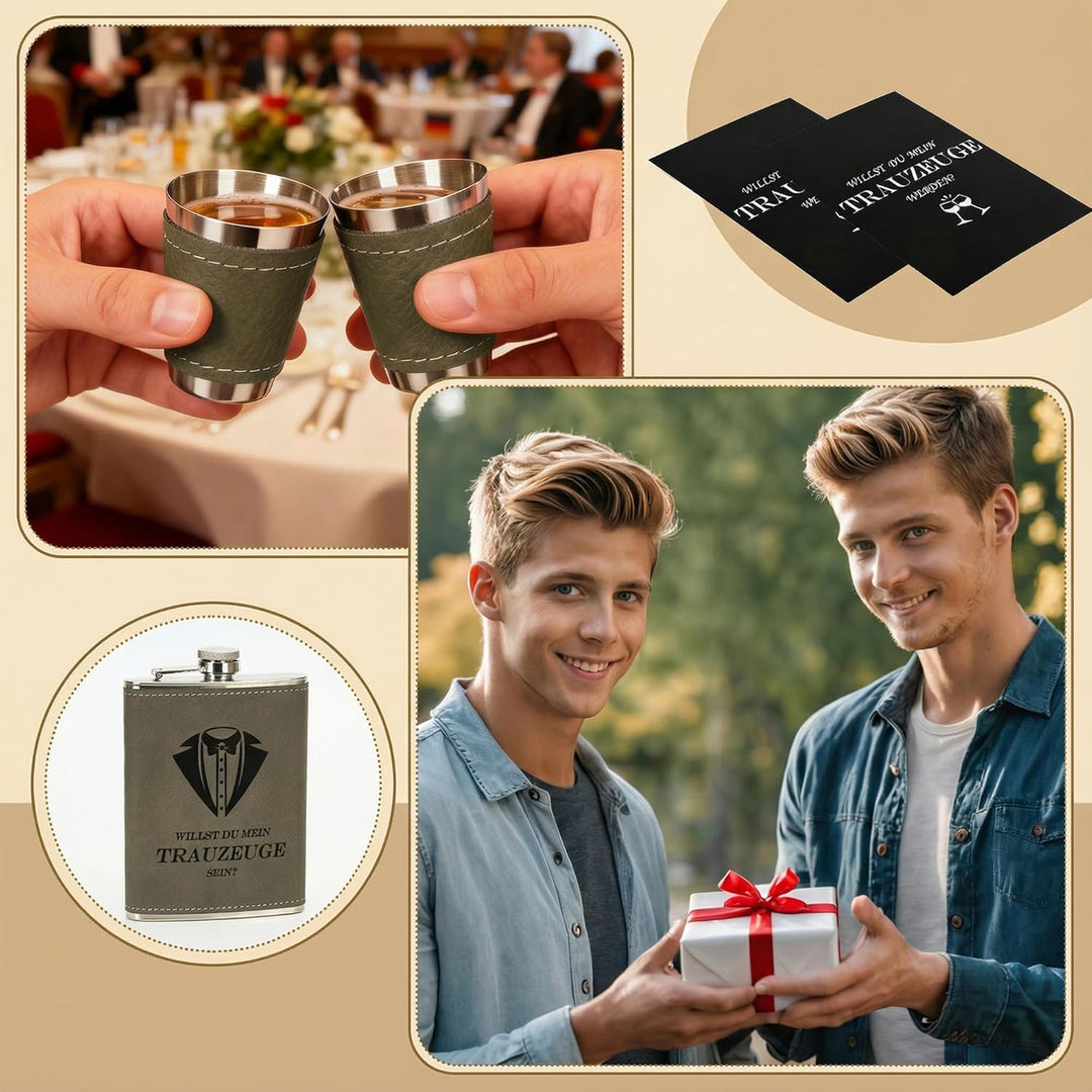 Personalisiertes Flachmann Geschenkset 8oz mit Gravur – Edelstahl Flachmann, 4 Becher, Trichter & Ge