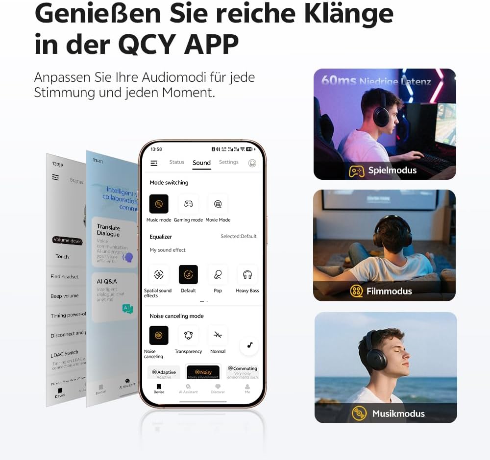 QCY H3S Over Ear Bluetooth Kopfhörer,Hybrid Aktive Noise Cancelling,Hi-Res Audio,LDAC,ultraleichtem
