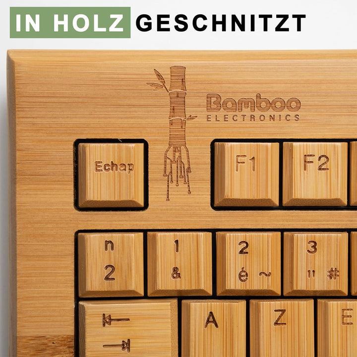 KIBODO - Bamboo Wireless Tastatur-Maus-Set, Naturholz, angenehmer Touch, einfach zu bedienen, dekora
