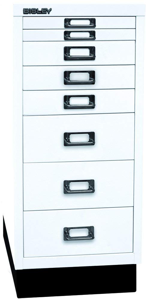 BISLEY MultiDrawer, 29er Serie mit Sockel, DIN A4, 8 Schubladen, Metall, 696 Verkehrsweiss, 38 x 27.