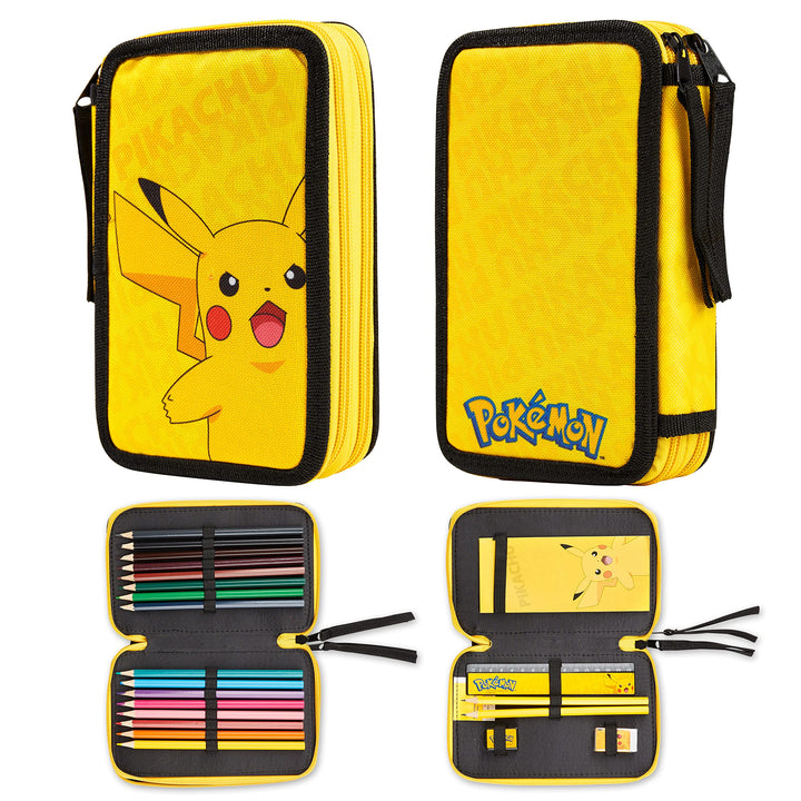 Pokemon Federmäppchen Gross, Gefüllte Federmappe Jungen mit Schreibwaren Set - Pikachu Geschenke für