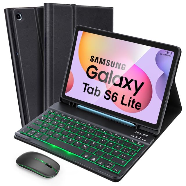 SOPPY Tastaturhülle mit Maus für Samsung Galaxy Tab S6 Lite, Hülle mit Tastatur &amp; Maus Schutzhülle f