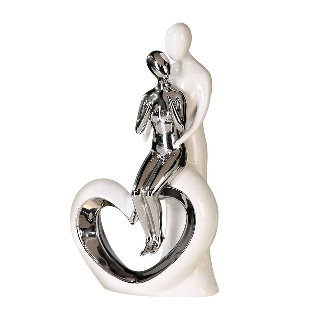 Moderne Skulptur Romanze aus Keramik weiss/silber Höhe 33,5 cm Breite 19,5