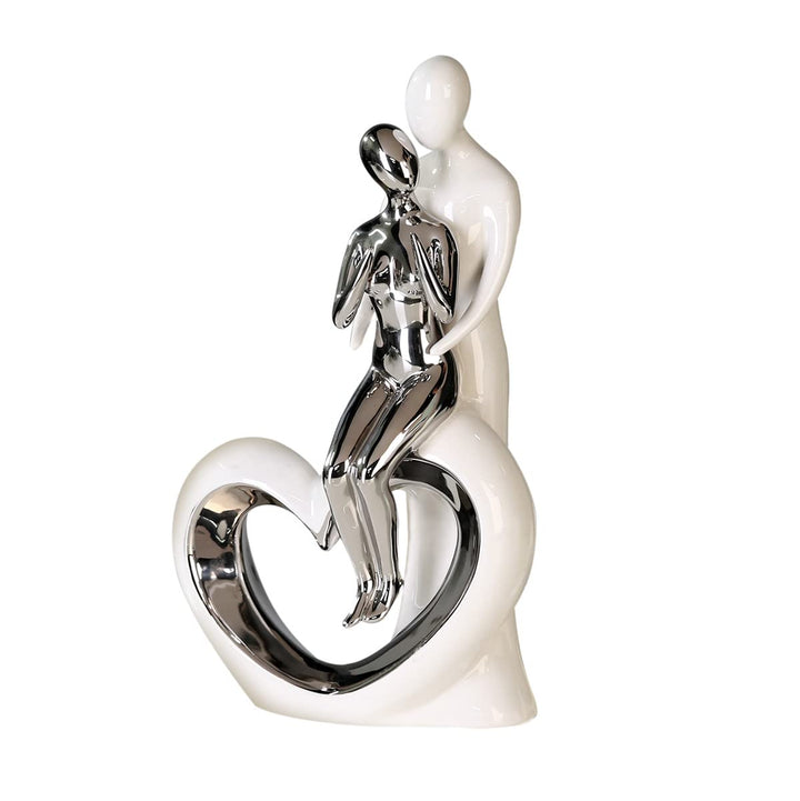 Moderne Skulptur Romanze aus Keramik weiss/silber Höhe 33,5 cm Breite 19,5