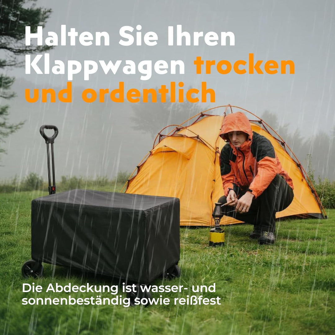 Bollerwagen faltbar 120L Bis 120KG Strandwagen Klappbar mit Regenschutz, Becherhalter, Reflektorstre