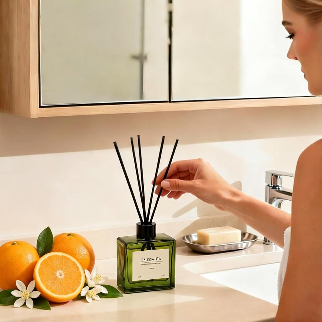 Raumduft Diffuser für Badezimmer,Aroma Diffuser Zitrus Duft mit 7 Duftstäbchen,Natürlich Langanhalte