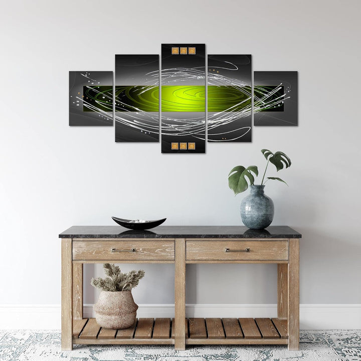 Runa Art Wandbilder Abstrakt 5 Teilig Bild auf Vlies Leinwand Deko Wohnzimmer Schlafzimmer Grün Grau