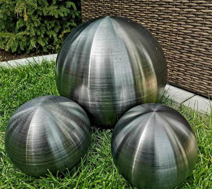 Dekokugel schwarz matt gebürstet 3er Set 15-10-10 cm aus Edelstahl Kugel Dekorationskugel Gartenkuge