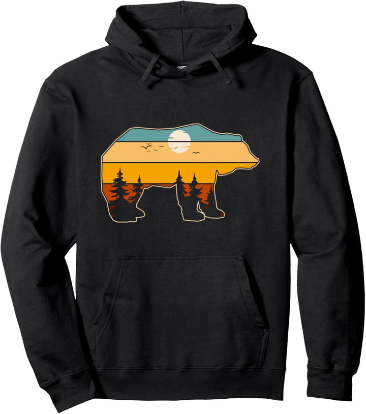 Braunbär Natur Sonnenuntergang Wald Tier Retro Bär Pullover Hoodie
