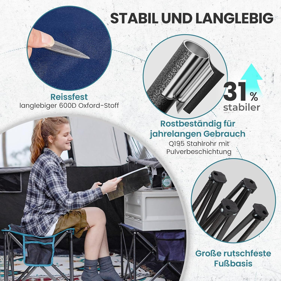 FUNDANGO Campinghocker faltbar 180KG, 46cm Klapphocker faltbar, gartenhocker mit Tragetasche, faltho