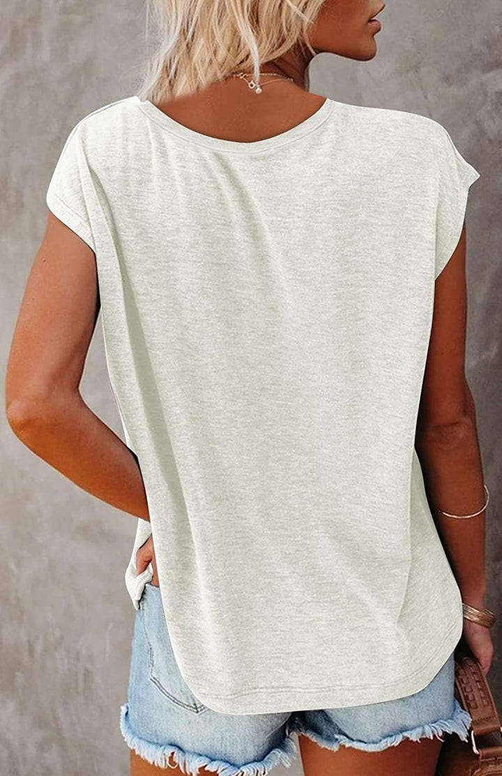 Teesho Tshirt Damen Oberteile Elegant Kurzarm Crop Tops Casual Longshirt Cap hülse Tunika Sommer Tan