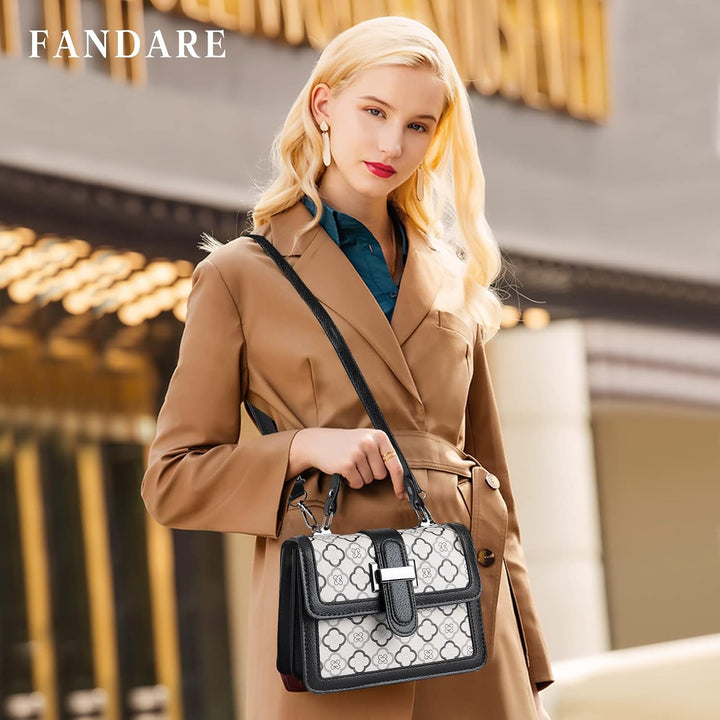 FANDARE Mode Damen Handtasche Schultertasche PU-Leder Tragetasche Schachbrett Umhängetasche Wasserdi