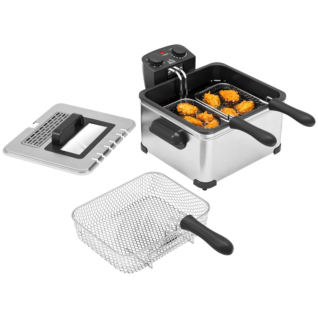 HOMCOM Fritteuse mit 5L Kapazität, Einstellbare Temperatur & Timer, Öl-Fritteuse mit Abnehmbarer Öl-