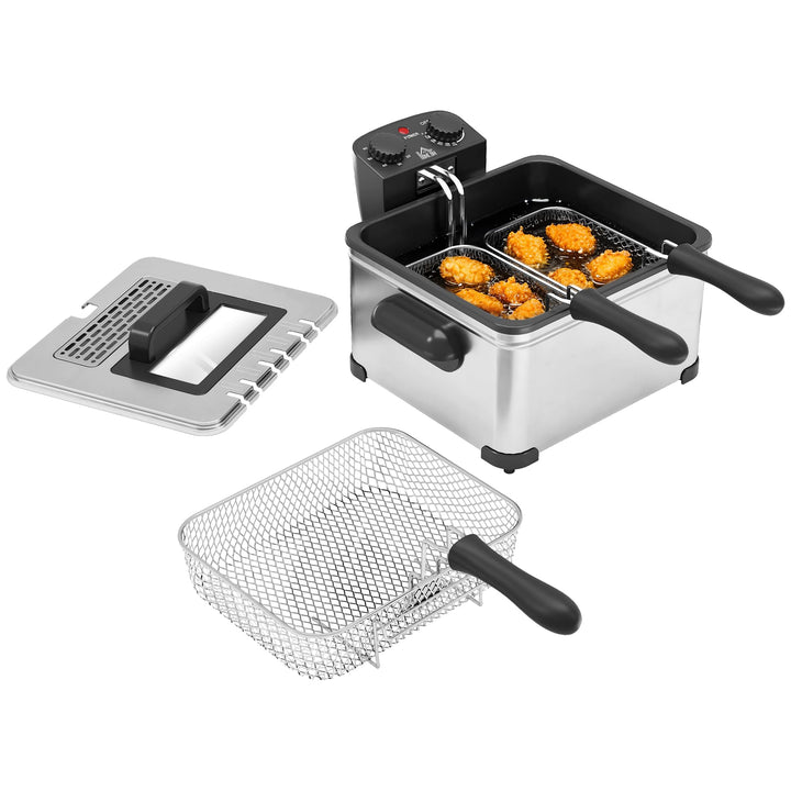 HOMCOM Fritteuse mit 5L Kapazität, Einstellbare Temperatur & Timer, Öl-Fritteuse mit Abnehmbarer Öl-
