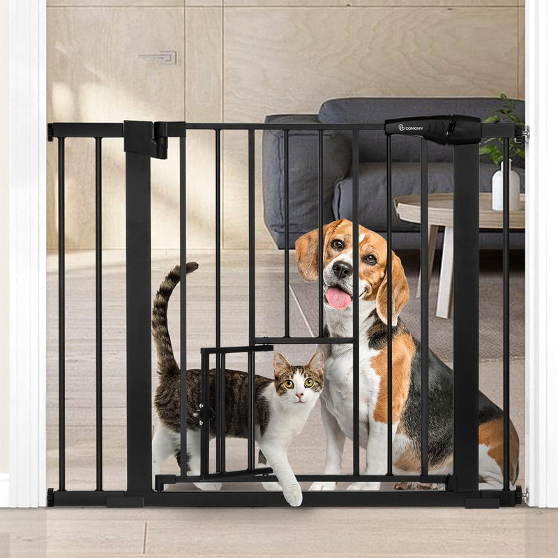 COMOMY Treppenschutzgitter ohne Bohren für Hunde und Katzen, 75-103cm Türschutzgitter mit Katzenklap