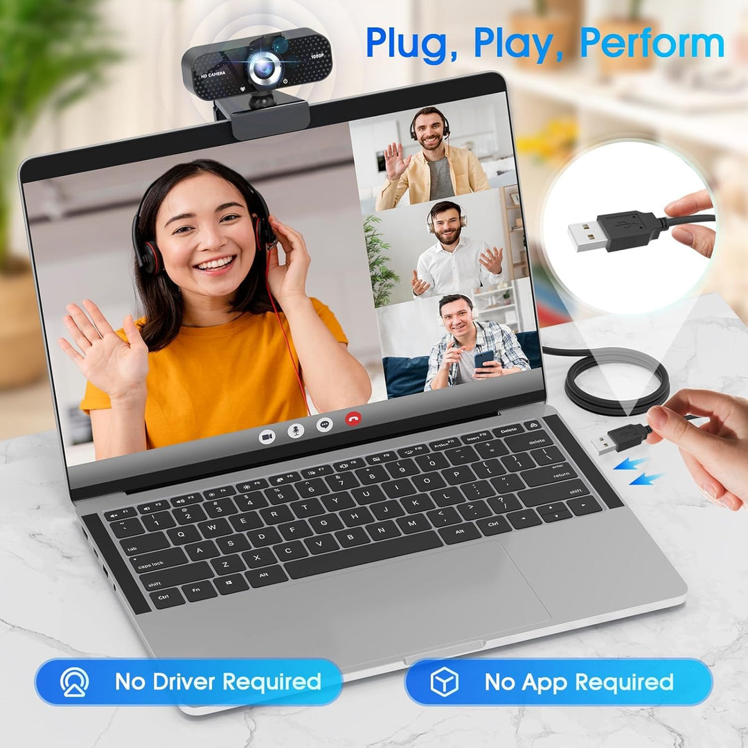 TRAUSI Full-HD-Webcam mit 1080p, Weitwinkelobjektiv & geräuschunterdrückendem Mikrofon, automatische