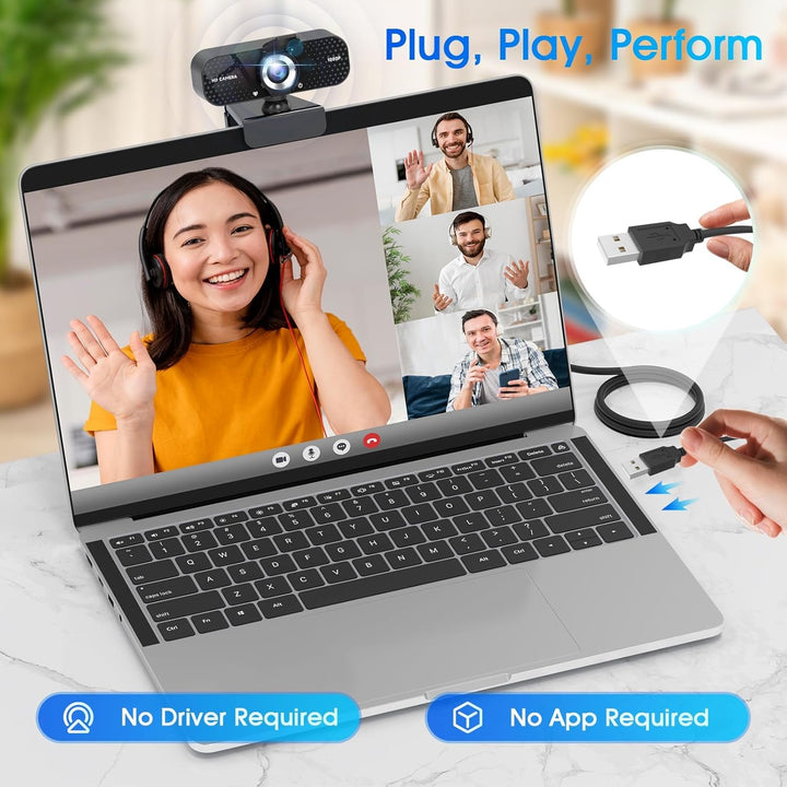 TRAUSI Full-HD-Webcam mit 1080p, Weitwinkelobjektiv & geräuschunterdrückendem Mikrofon, automatische