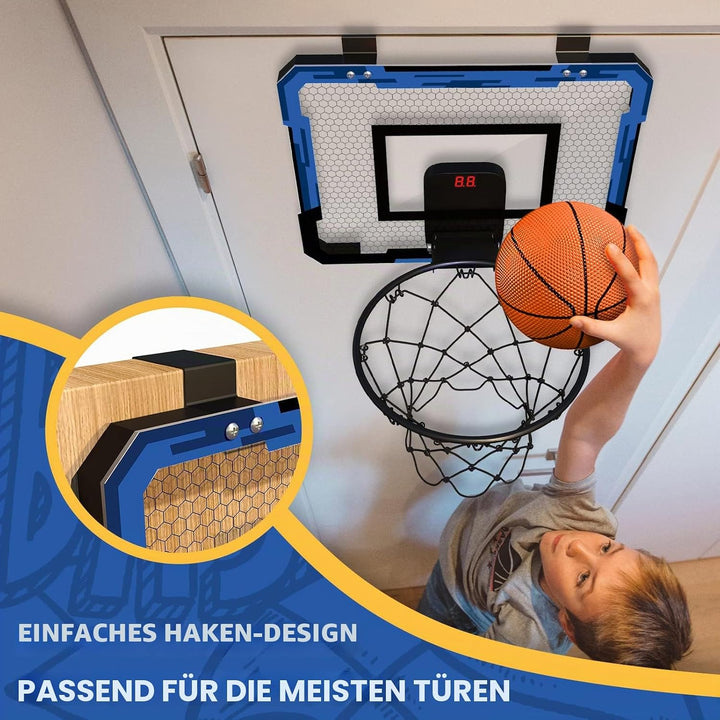 QDRAGON Mini Basketball Hoop for Door, Indoor Basketball Hoop for Bedroom, with 3 Balls/Inflator/Bre